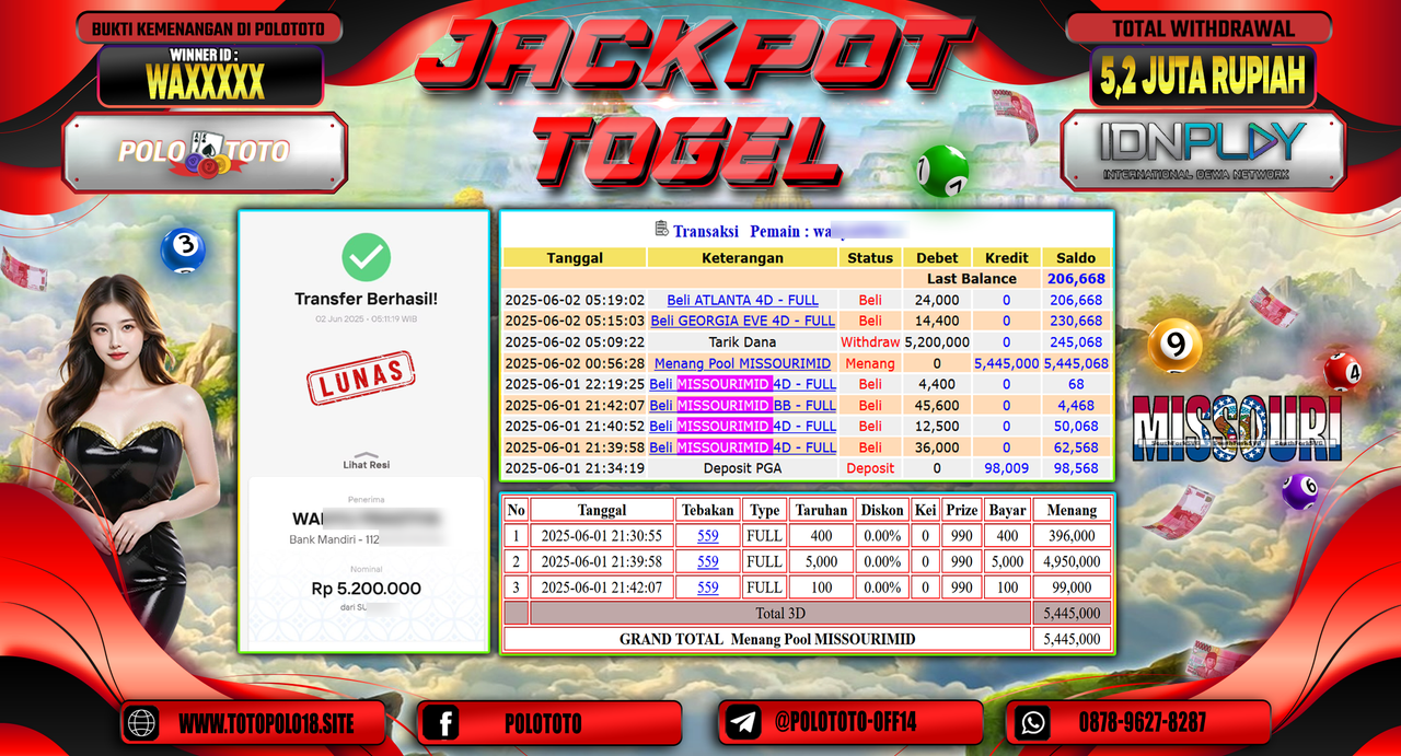 POLOTOTO JACKPOT TOGEL MISSOURI MIDDAY POOLS Rp.5.200.000,-