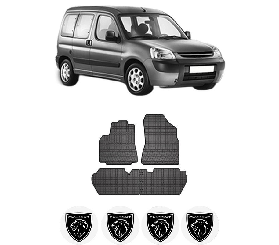 Set covorase presuri PEUGEOT PARTNER TEPEE din 2008-2018, auto, din cauciuc thermoplastic, 4 Stickere auto cu PEUGEOT