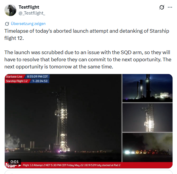 SpaceX Starship: 12. Testflug verschoben