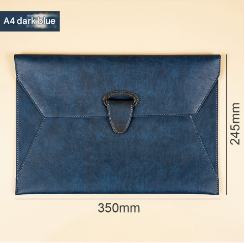 Dark Blue Professional A4 PU Leather Document Bag | Magnetic Clasp Business Portfolio | Waterproof File Pouch for Contracts