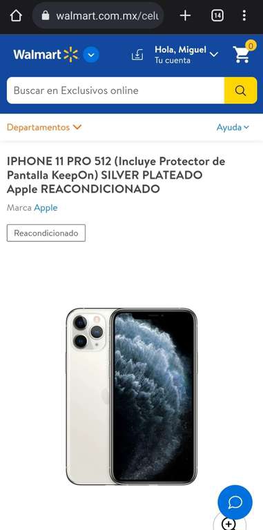 Walmart: Iphone 11 Pro 512 Gb Silver - *Reacondicionado* 
