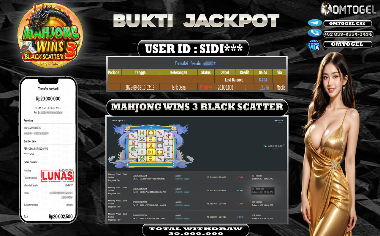 OMTOGEL JACKPOT PRAGMATIC PLAY MAHJONG WINS 3 - BLACK SCATTER 20 JUTA DI BAYAR LUNAS ,-