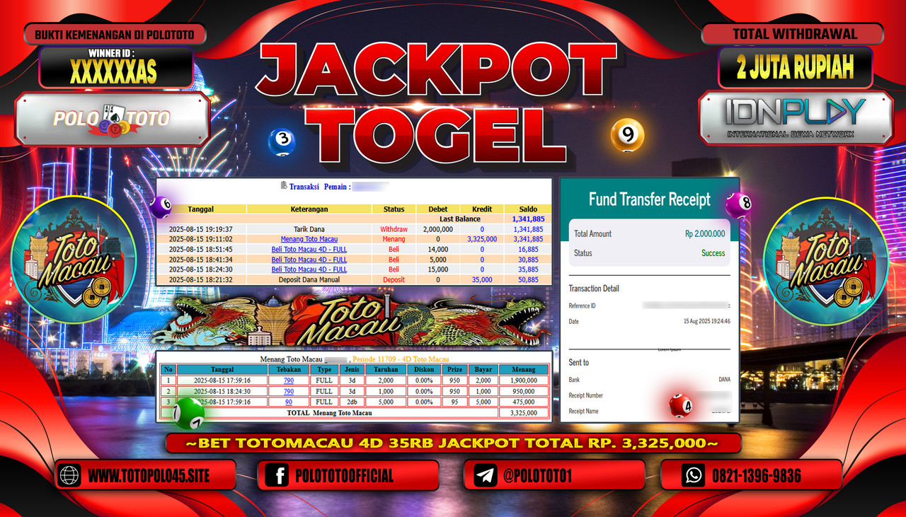 POLOTOTO JACKPOT TOGEL TOTO MACAU Rp.2.000.000,-LUNAS