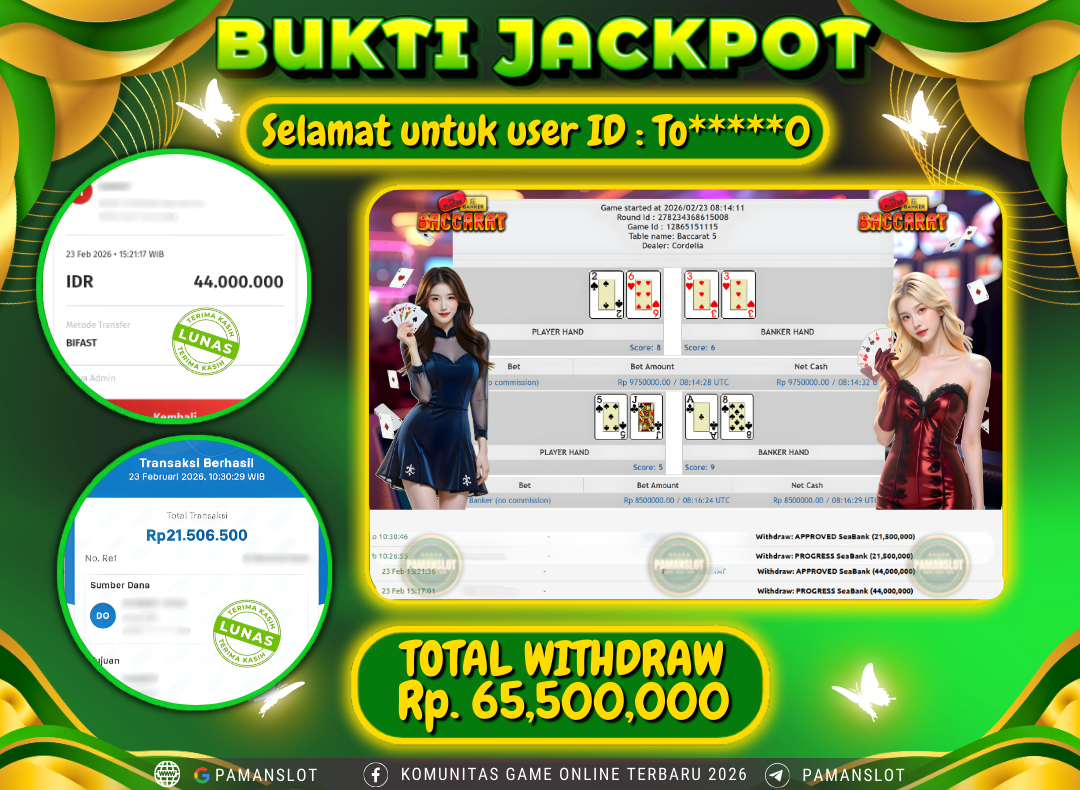 PAMANSLOT JACKPOT Game Live Games PP-Baccarat Rp.65,000,000- LUNAS