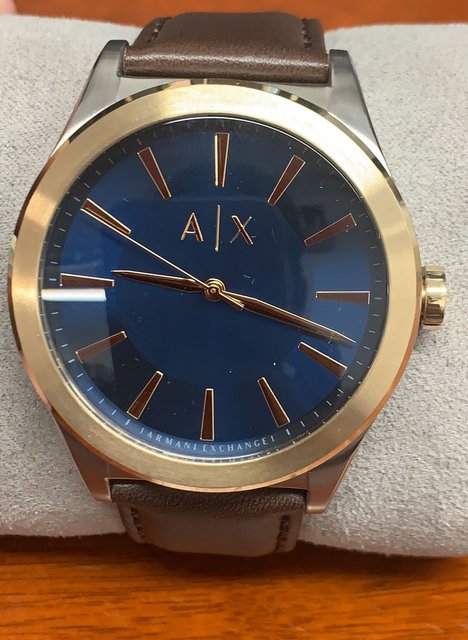 Armani Exchange Nico Brown Calfskin Band Gold Case Blue Dial