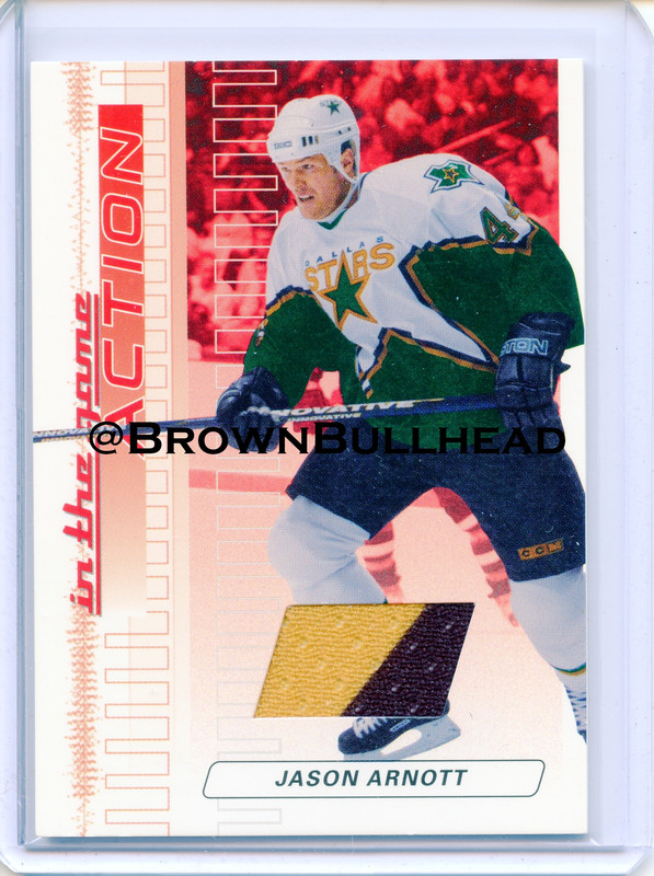 2003-04 ITG Action Jerseys #M-002 [Jason Arnott] [Dallas Stars] [Ruby] [~500] [swatch=yellow green] 
