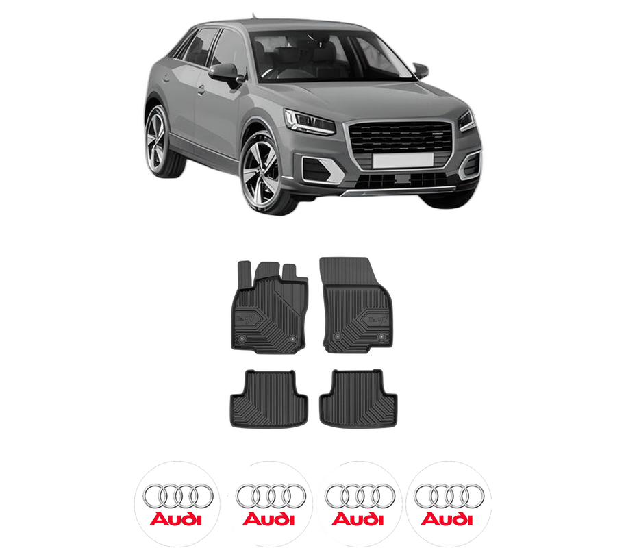 Set covorase presuri AUDI Q2 | GA din 2004-2011, auto, din cauciuc thermoplastic, 4 Stickere auto cu AUDI