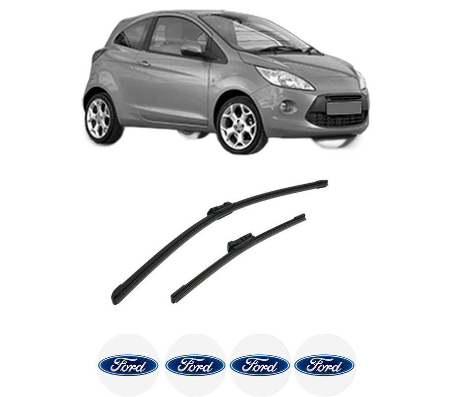 Set stergatoare auto FORD KA (RU8) din 2008-2016, pentru parbriz auto, 2 bucati, Bosch Aerotwin, din cauciuc siliconat rezistent, 4 Stickere Auto FORD