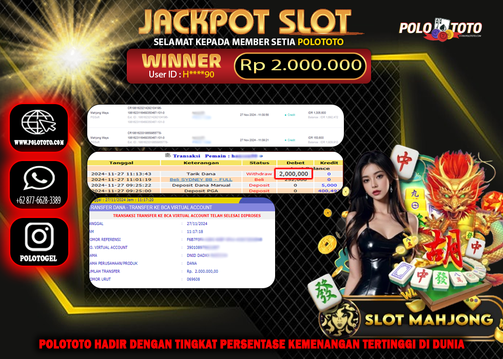 POLOTOTO JACKPOT SLOT MAHJONG WAYS Rp.2,000.000,-