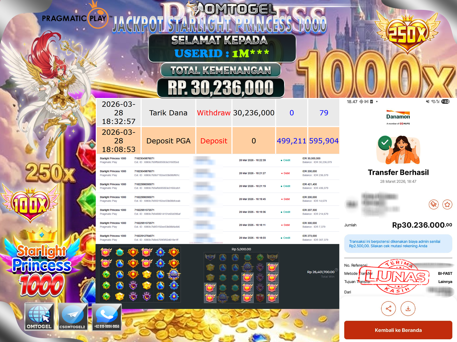 OMTOGEL JACKPOT PRAGMATIC PLAY STARLIGTH PRINCESS 1000 , 30 JUTA DI BAYAR LUNAS ,-