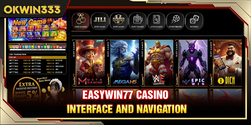 easywin77 casino interface and navigation