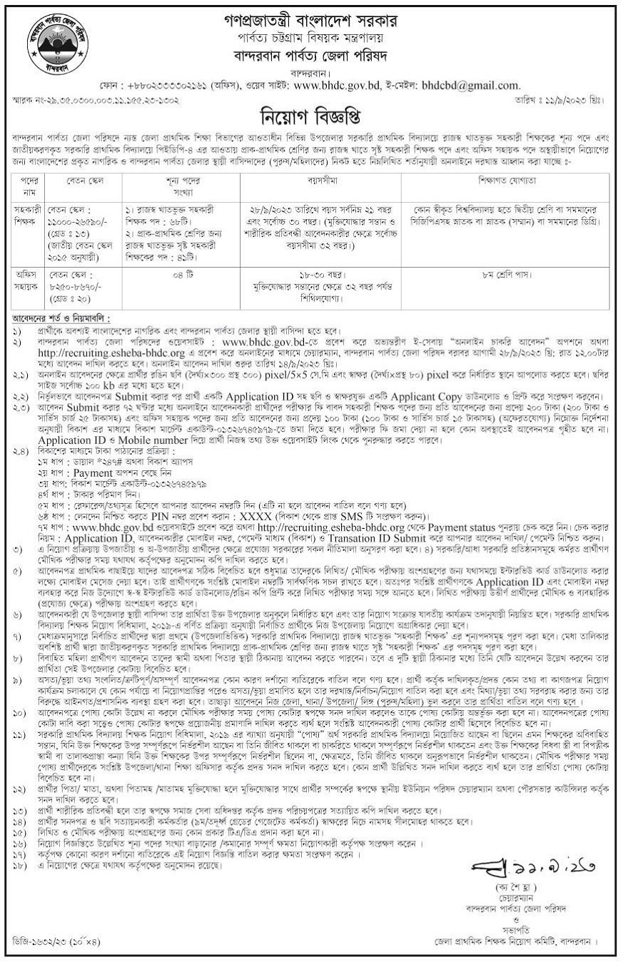 Bandarban Hill District Council Job circular 2023 – বান্দরবান পার্বত্য জেলা পরিষদ নিয়োগ বিজ্ঞপ্তি ২০২৩ 1 BHDC Job Circular