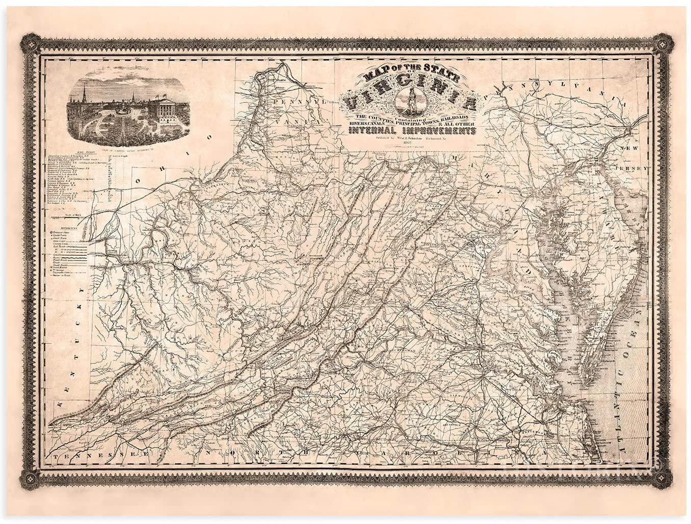1862 Map of Virginia - Vintage State of Virginia USA Wall Art Poster Print - Picture 18 of 25