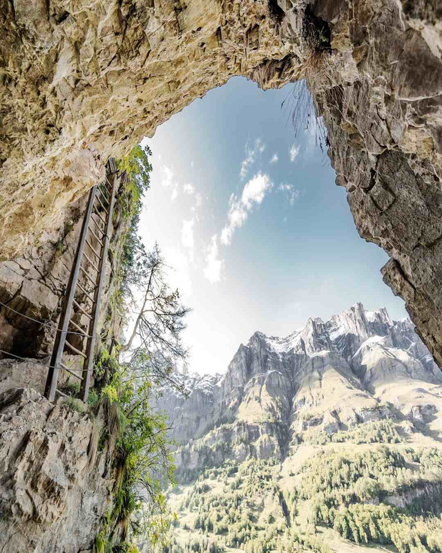 Historic Albinen Ladders route with hikers