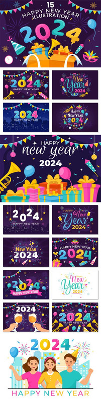 15 Happy New Year 2024 Illustrations