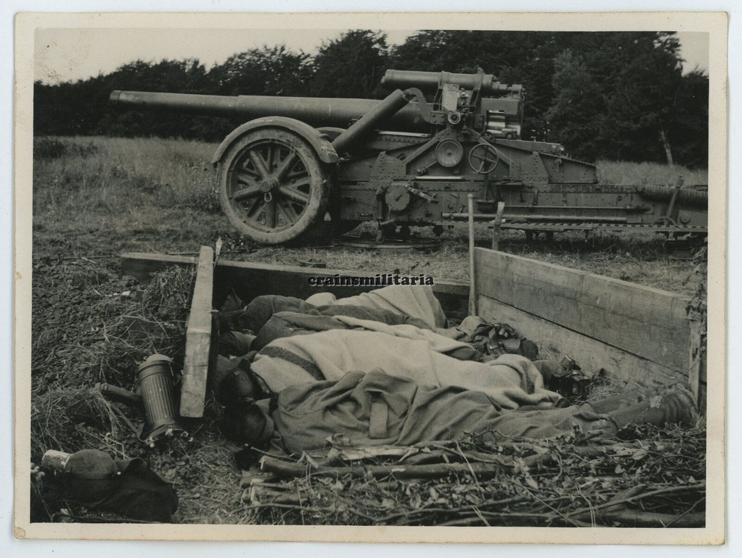 Orig. Foto 21 cm Mörser 18 Artillerie Geschütz Stellung in Frankreich 1940