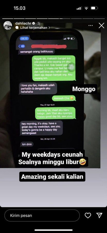 Potongan chat bukti dugaan Fandy Christian dengan Andi Annisa. 