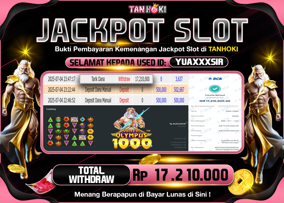 TANHOKI JACKPOT SLOT GATES OF OLYMPUS 1000 Rp.17.210.000,- LUNAS