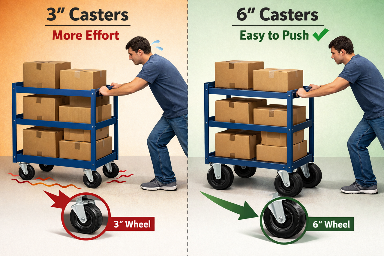 Different wheel diameters used in industrial casters