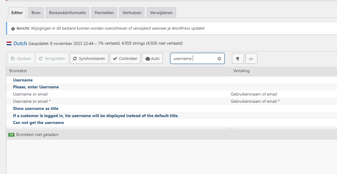 2023-11-13 09_55_28-Bewerken van xstore-core-nl_NL.po in XStore Core ‹ Plugin vertalingen ‹ Loco ‹ P