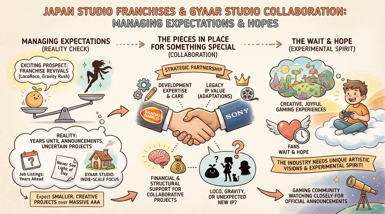 Bandai Namco's GYAAR Studio Teams Up With Sony - Could Classic Japan Studio Franchises Be Coming Back? 1 Retro gaming controllers and colorful game cartridges on wooden surface