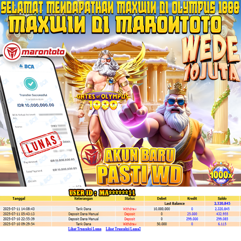 Bukti Kemenangan Member Marontoto Sebesar 10,000,000 JuTa