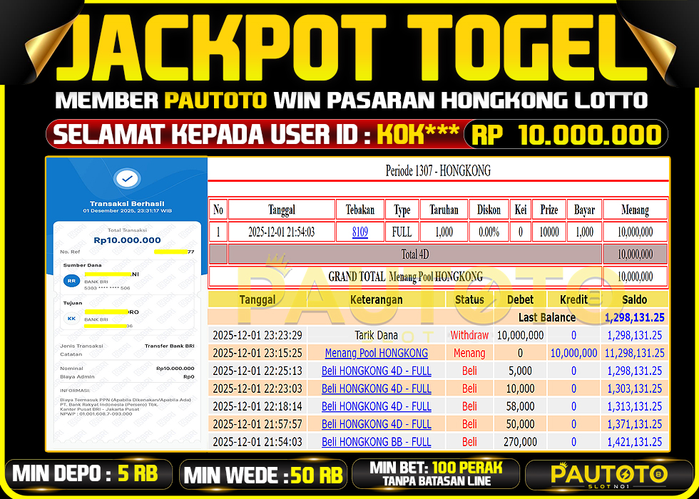 BUKTI JACKPOT LUNAS PAUTOTO