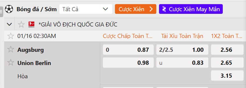 Tỷ lệ kèo FC Augsburg vs Union Berlin