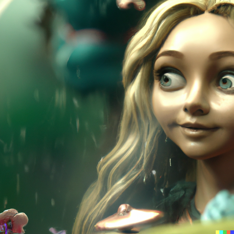 DALL·E 2022-11-04 10.45.09 - Macro close up of alice in wonderland, photorealism, post apocalyptic, 