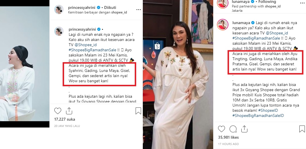 Perbedaan caption yang ditulis Luna Maya dan Syahrini