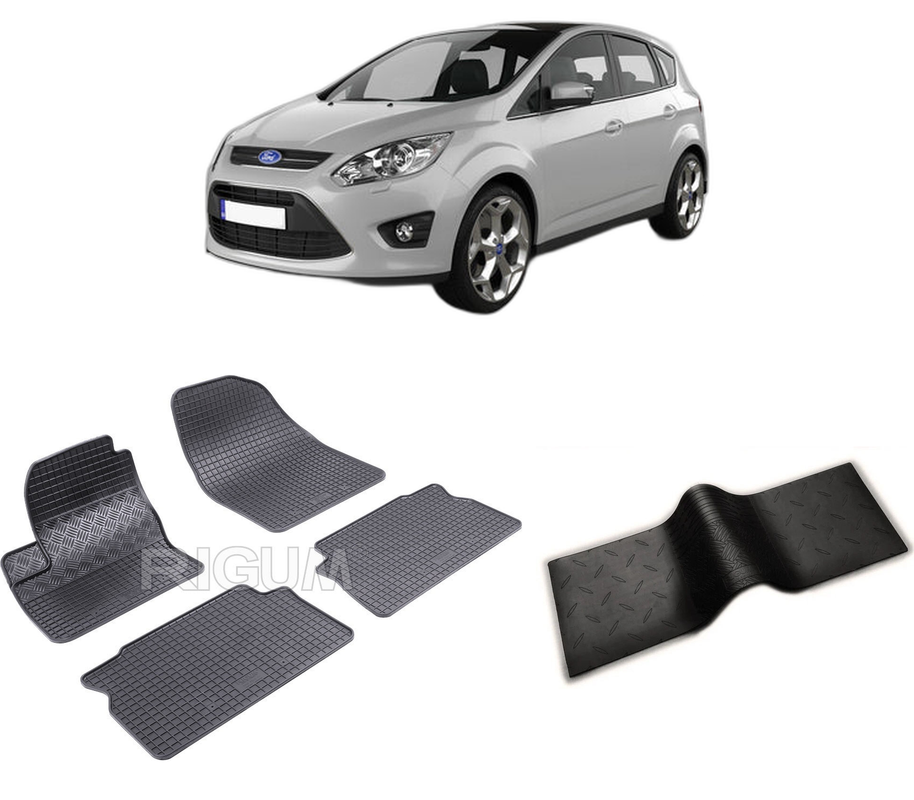 Set covorase auto FORD C-MAX I din 2003-10.2010, cu covoras tunel median, CAROSERIE VAN, Presuri cauciuc 100%, compatibil cu autoturismul FORD C-MAX I, Rigum