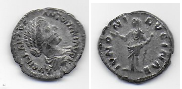 Denario de Lucila. IVNONI LVCINAE. Juno velada estante a izq. Roma. Lucilla-1