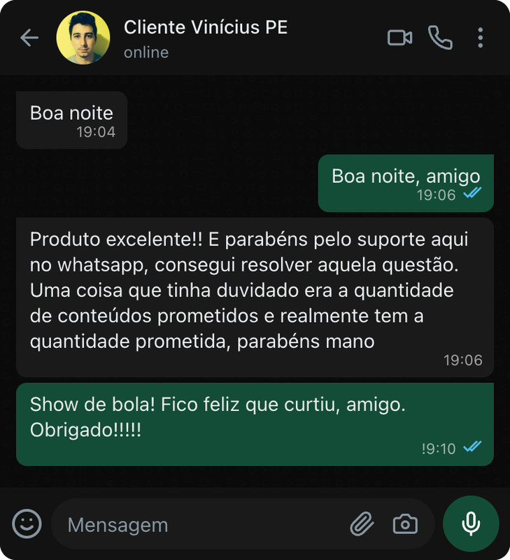 Depoimento de cliente WhatsApp 1
