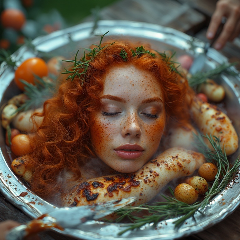 Garden wedding wom served Redhair head 0 15