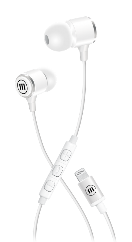 Detalle del conector Lightning de los audífonos Maxell M5.