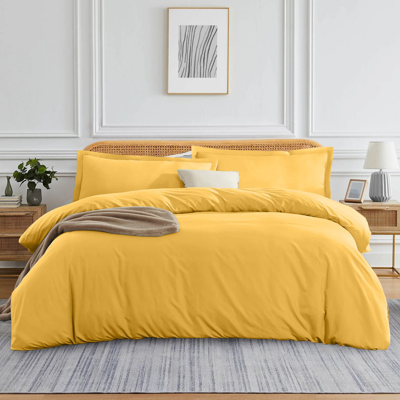 Picture of 1000 TC 100% Egyptian Cotton Duvet set Zipper Closur Ultra Soft Durable and Fade Resistant Color Gold Solid size Queen