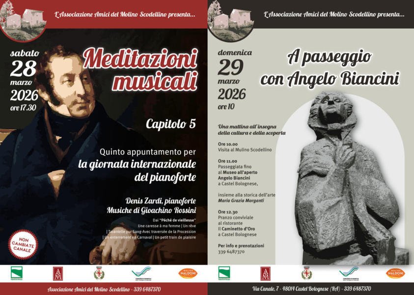 Il 28-29 marzo a Castel Bolognese (Ra) musica e cultura tra Mulino Scodellino e percorso dedicato ad Angelo Biancini