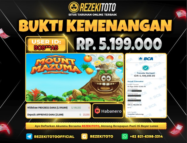 BUKTI KEMENANGAN 3 AGUSTUS 2025 MOUNT MAZUMA 5 JUTA 