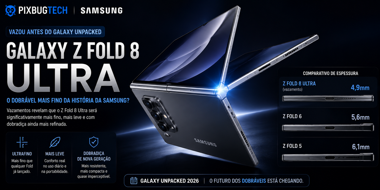 Galaxy Z Fold 8 Ultra: Samsung Prepara o Dobrável Mais Fino e Potente da História