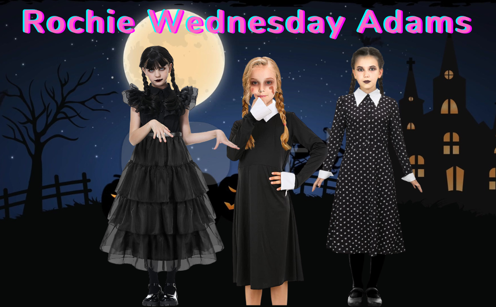 Girls Party Chili® Wednesday Addams ruha, gyerekeknek, Cosplay,  összehajtott mandzsetta, fekete/fehér, 110 cm - eMAG.hu