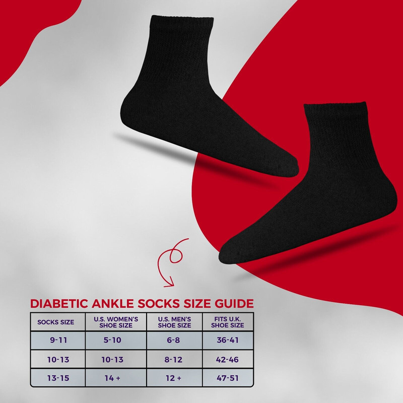 Bulk Pack Men's Diabetic Ankle Socks – Black Cotton Blend – Sizes 9-11, 10-13, 13-15 (12 Or 60 Pairs)