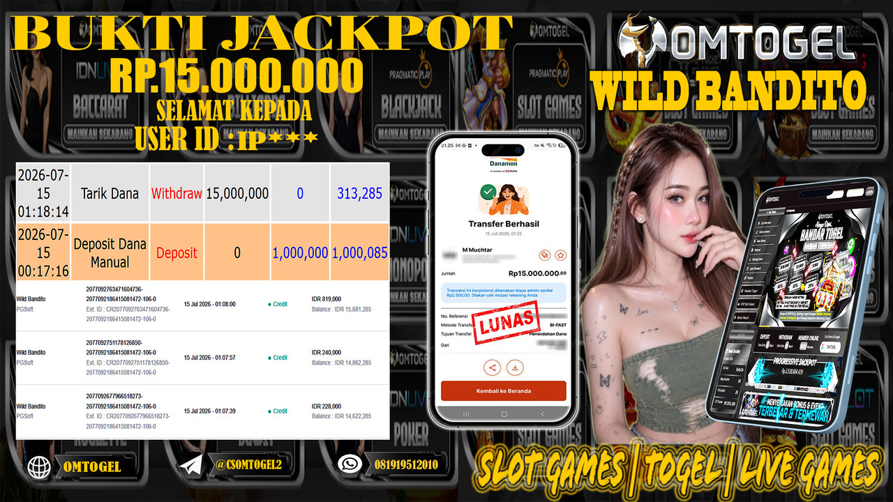 OMTOGEL JACKPOT PG SOFT WILD BANDITO Rp.15,000,000,- DIBAYAR LUNAS