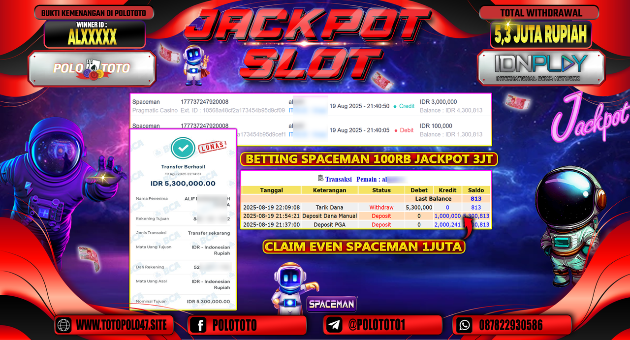 POLOTOTO JACKPOT SLOT SPACEMAN Rp.5.300.000,-