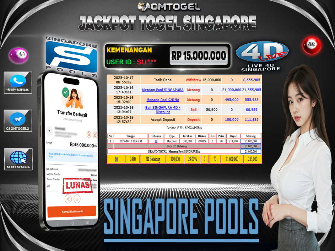 OMTOGEL JACKPOT SINGAPORE 2D 15 JUTA DI BAYAR LUNAS ,-