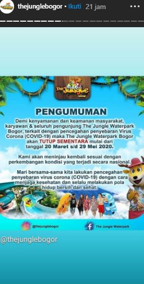 Informasi penutupan sementara wahana air The Jungle Waterpark Bogor