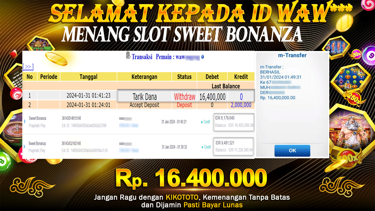 BIG WIN !!! MENANG BELASAN JUTA DI SLOT SWEET BONANZA SEBESAR Rp 16,400,000 LANGSUNG DI BAYAR KIKOTOTO !!!!
