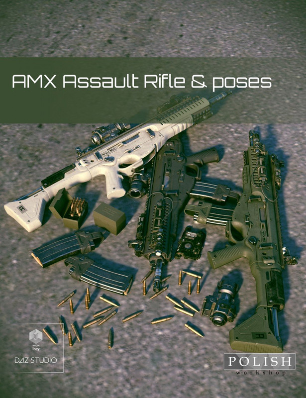 Daz3D Poser AMX Assault Rifle and Poses