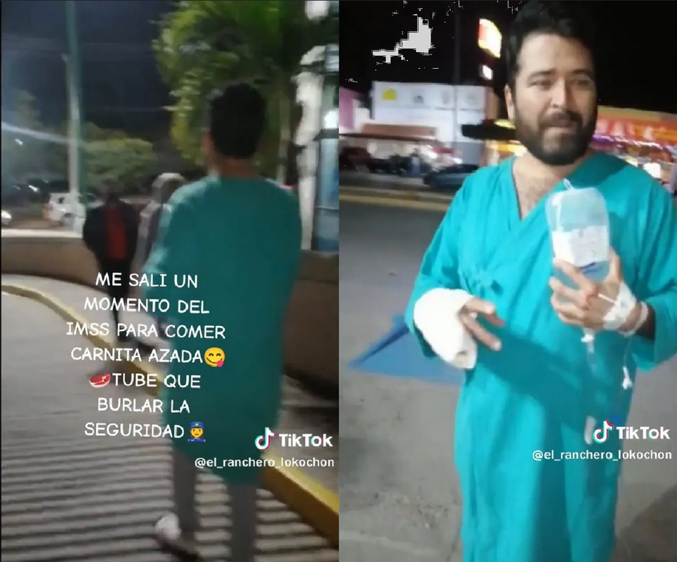 Paciente escapa con suero en mano del IMSS para comer tacos de carne asada