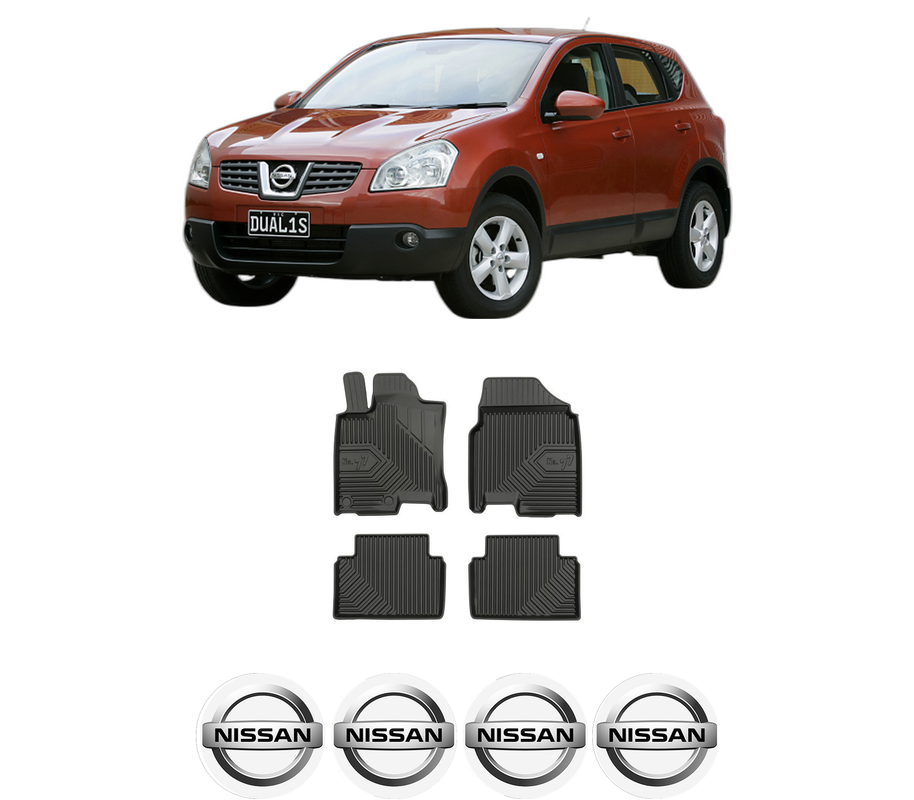 Set covorase presuri NISSAN QASHQAI I (J10, NJ10) din 2006-2014, auto, din cauciuc thermoplastic, 4 Stickere auto cu NISSAN