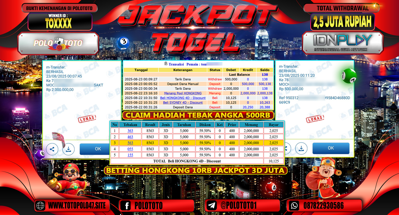 POLOTOTO JACKPOT TOGEL HONGKONG LOTTO Rp.2.500.000,-